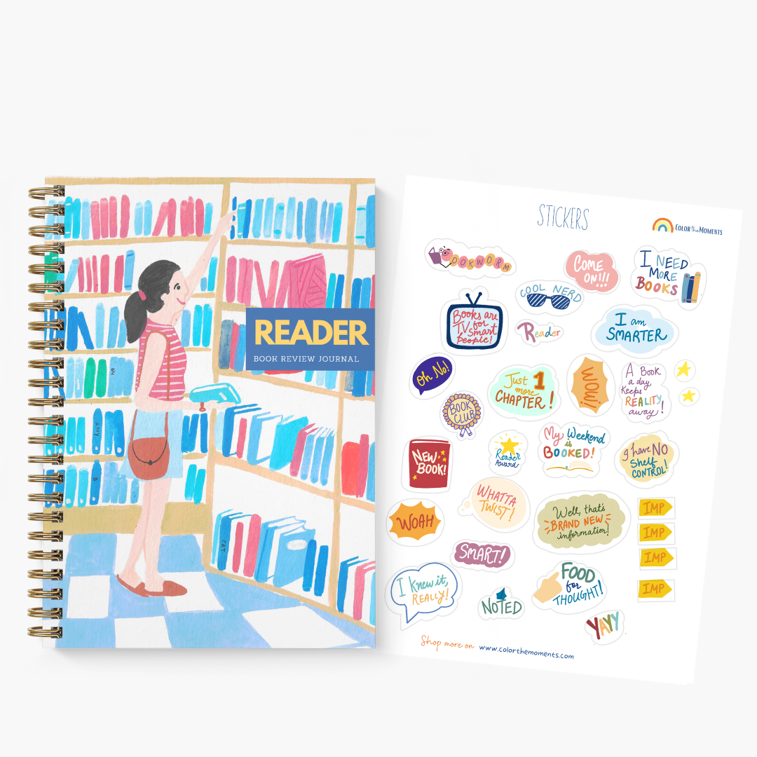 Reader in library book reviews journal and book reviews sticker sheet