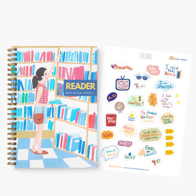 Reader in library book reviews journal and book reviews sticker sheet