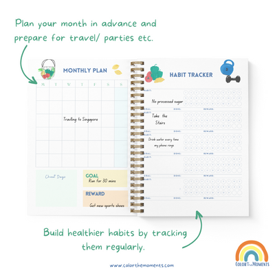 Inside the fitness journal spiral: Monthly plan and habit tracker