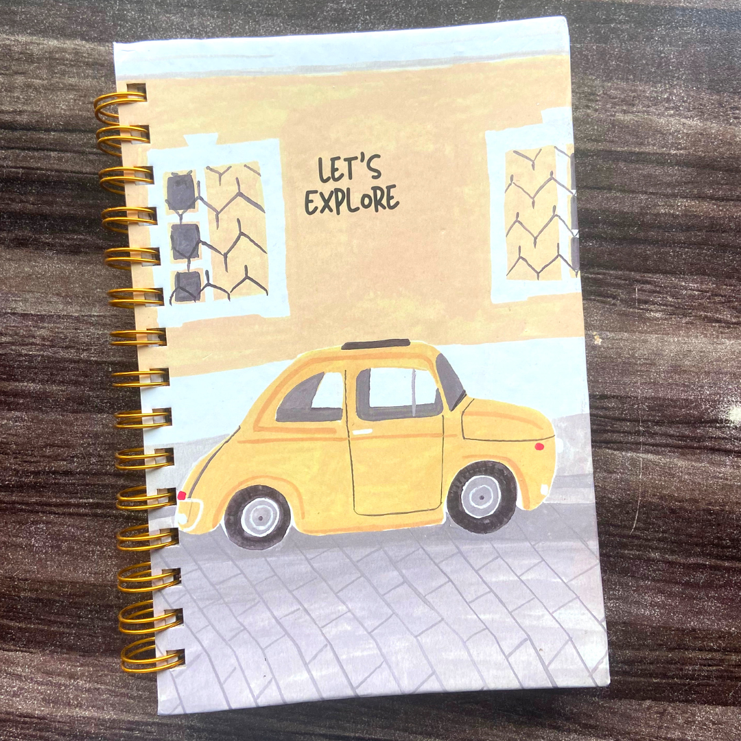 Travel journal with cover: Let's explore/yellow taxi
