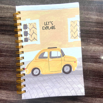 Travel journal with cover: Let's explore/yellow taxi