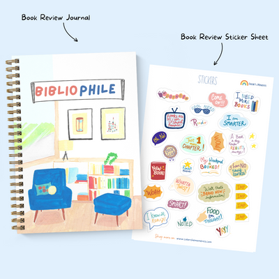 'Bibliophile' Book reviews journal and book reviews sticker sheet