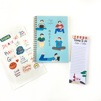 Make it happen bundle with Make it happen spiral notebook, things to do task pad and sticker sheet