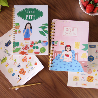 Wellness Bundle: Let's get fit fitness journal and cozy up journal with sticker sheets