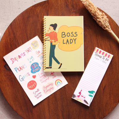 Boss lady Bundle: Boss lady spiral notebook, things to do notepad and dreamer sticker sheet 