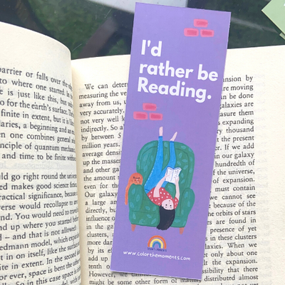I'd rather be reading bookmark: Size : 56 x 154 mm, Thickness : 350 gsm, Same print both sides.