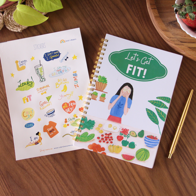 Fitness Journal Spiral | Let's Get Fit with fitness sticker sheet