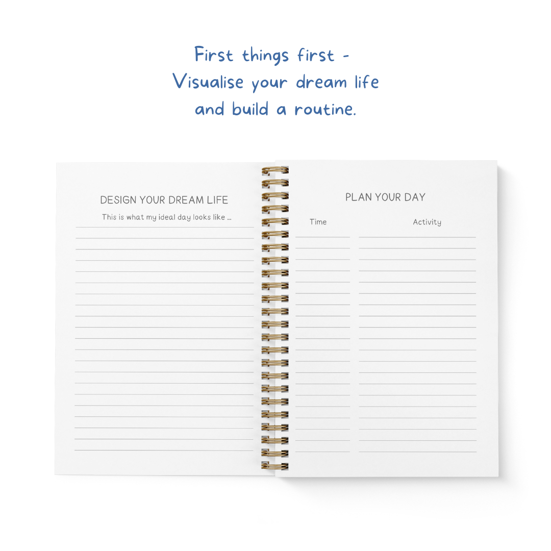 Inside of the 2023 Planner with sections of 'design your dream life' and 'plan your day.'