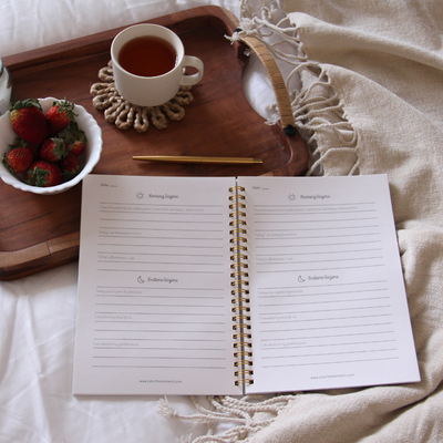 Inside the 5 minute journal: Morning and bedtime regime sections