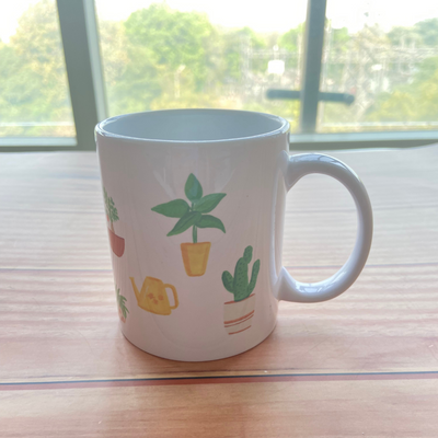 Plants coffee colorful, ceramic mug side angle