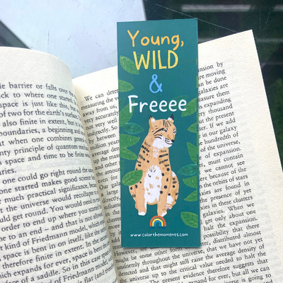 Young, wild and free bookmark: Size : 56 x 154 mm, Thickness : 350 gsm, Same print both sides.