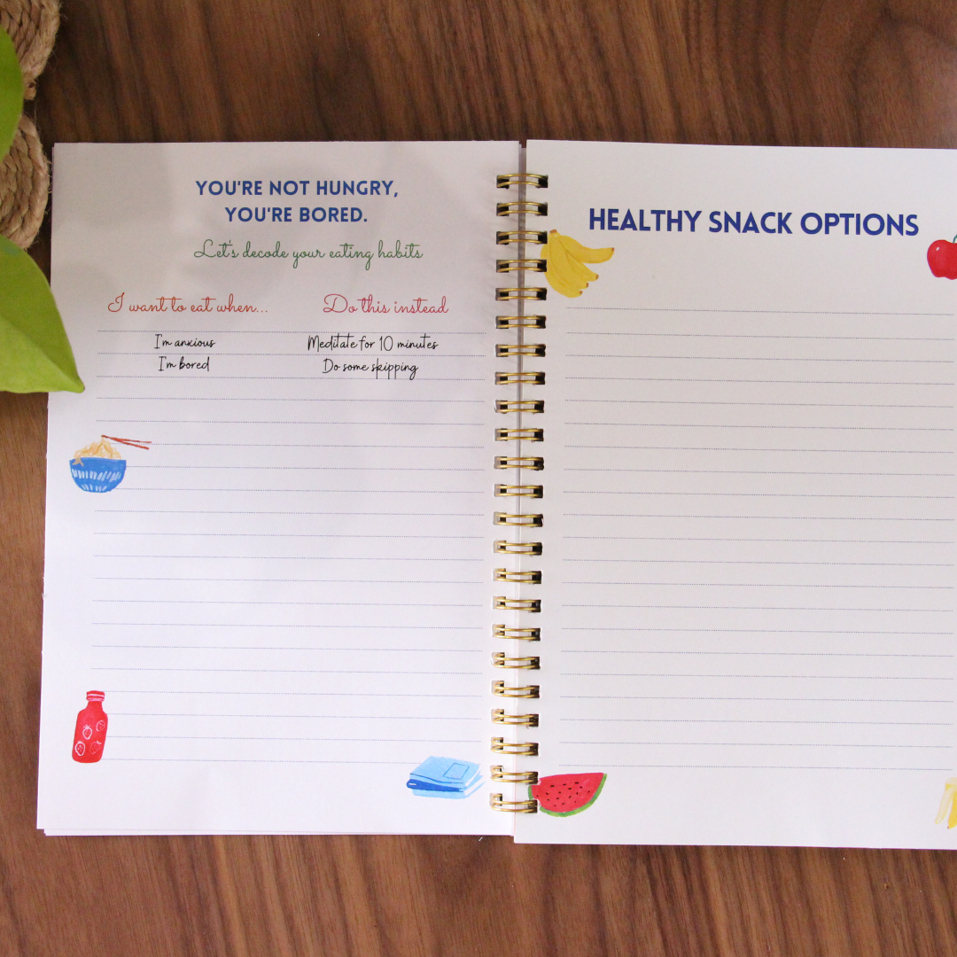 Fitness journal: food swap and healthy snack options sections